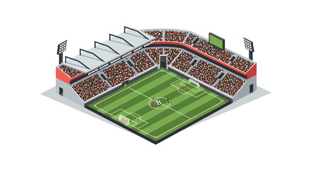 Isometric soccer stadium with players and spectators in detailed 3d design