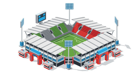 Naklejka premium Isometric soccer stadium with grandstands and floodlights illustration