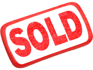 Red 3D “SOLD” sign isolated on transparent background, ideal for real estate, sales, or business announcement designs.