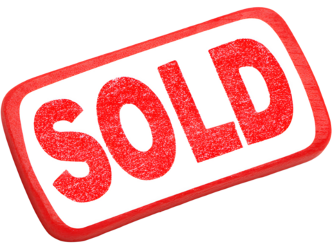 Red 3D “SOLD” sign isolated on transparent background, ideal for real estate, sales, or business announcement designs.
