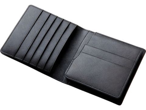 Stylish leather wallet isolated on transparent background, ideal for fashion, accessories, or e-commerce design..Tags: - Powered by Adobe