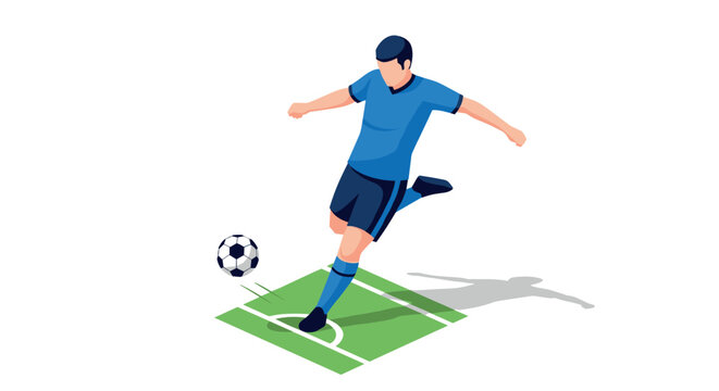Dynamic isometric soccer player kicking ball on field