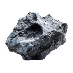 Fototapeta premium Close up of a rough textured dark grey mineral rock with visible crystalline structures isolated on transparent background