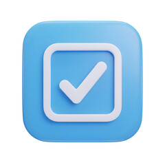 3d a blue square icon with a white checkmark inside a white square outline isolated on transparent background