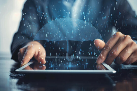 Businessman using a tablet to interact with a futuristic holographic interface of car connectivity and GPS tracking. - Powered by Adobe