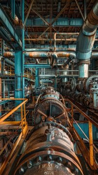 A vast space filled with rows of industrial pipes
