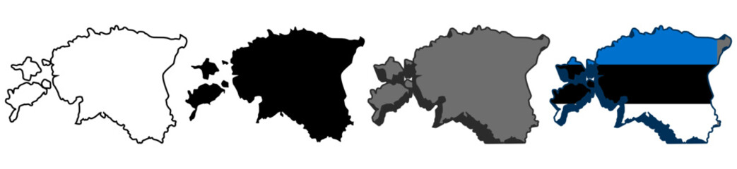 set vector estonia flag in map icon. Detailed estonia map silhouette. 3D isometric estonia map symbol design template illustration