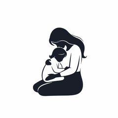 Mother Holding Child Silhouette Vector Illustration