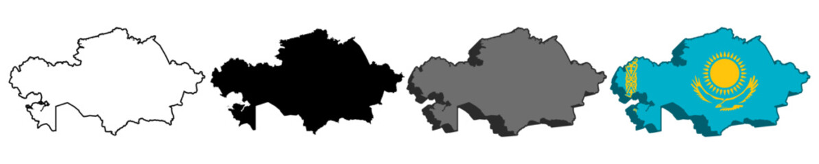 set vector Kazakhstan flag in map icon. Detailed Kazakhstan map silhouette. 3D isometric Kazakhstan map symbol design template illustration