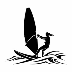 Female Surfer Silhouette with Surfboard Vector Illustration