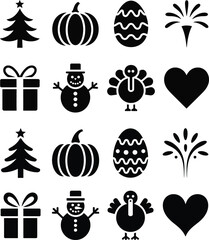 Seasonal Holiday Icon Set Vector Illustration Featuring Christmas Thanksgiving Easter and Celebratio