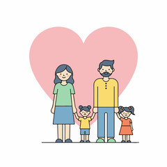 Happy Family with Heart Background Vector Illustration