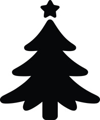 Stylized black christmas tree icon with a prominent star on top, representing holiday cheer, winter festivities, and seasonal celebrations, perfect for modern design projects, 