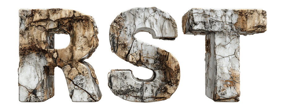 RST Text in Stone Texture with Transparent Background Showing Aged Look and Detailed Cracks, PNG