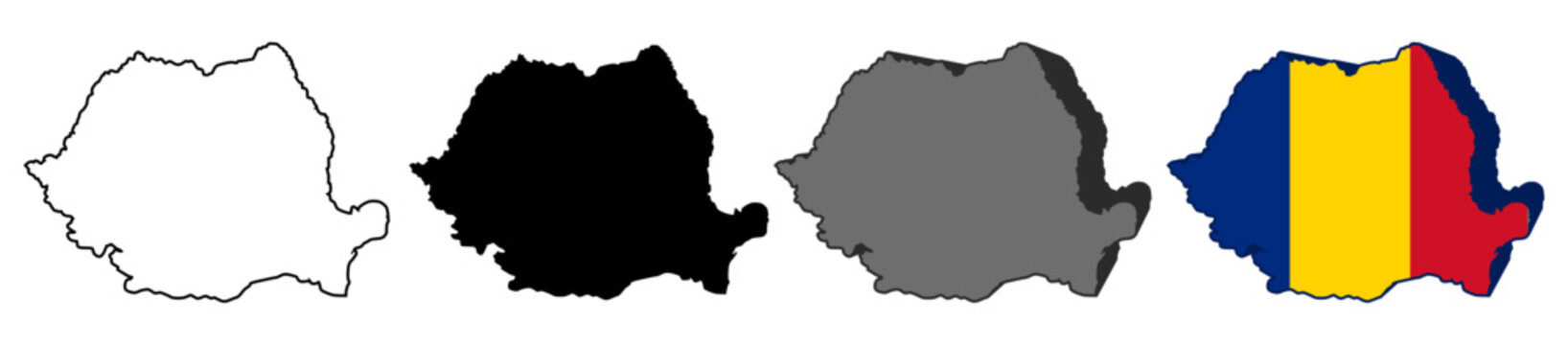 set vector romania flag in map icon. Detailed romania map silhouette. 3D isometric romania map symbol design template illustration