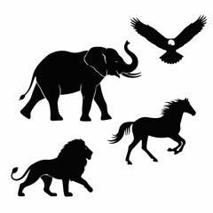 Wild Animal Silhouettes Vector Set – Elephant, Horse, Eagle & More