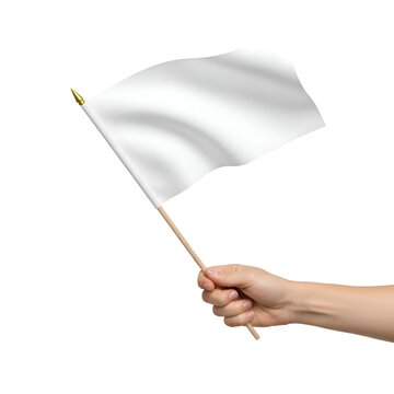 Person holding a white flag waving in the air surrender concept.