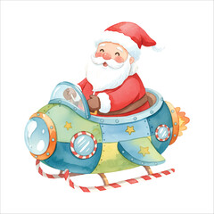 Santa in Spaceship Cockpit Watercolor Vector
