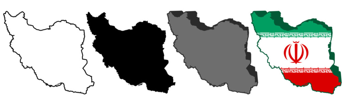 set vector iran flag in map icon. Detailed iran map silhouette. 3D isometric iran map symbol design template illustration