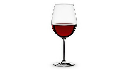 Elegant glass of red wine isolated on white background, showcasing its rich color and clarity perfect for wine enthusiasts and sophisticated settings
