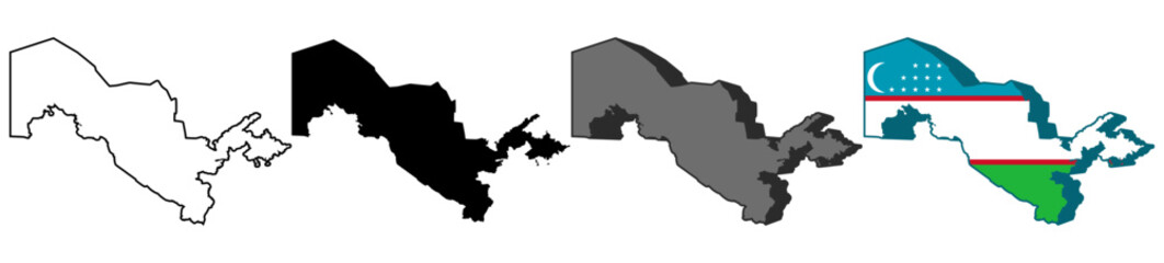 ZSset vector uzbekistan flag in map icon. Detailed uzbekistan map silhouette. 3D isometric uzbekistan map symbol design template illustrationn
