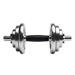 Shiny metal adjustable dumbbell for strength training and fitness.