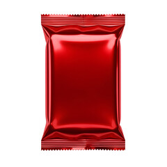 Shiny red metallic snack bar wrapper mockup isolated on white.