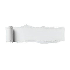 Torn white paper roll with rough edges isolated on white background.