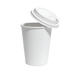 White disposable paper coffee cup with lid open ready for use.
