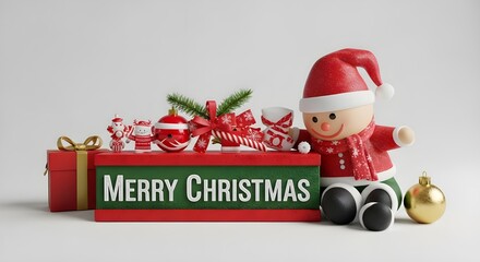 Festive christmas scene with a joyful character and gifts on a white background