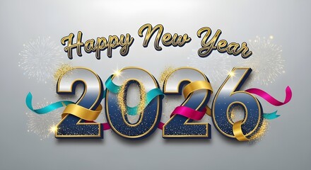 Happy new year 2020 with festive ribbons and sparkling text on a textured background