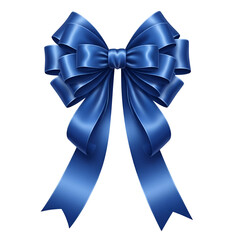 A beautiful shiny blue ribbon bow with flowing tails.