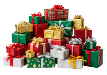 Pile of gift boxes, Christmas gift boxes pile isolated on white or transparent background