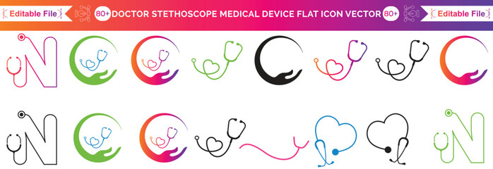 A set of stethoscope icons design. Can be used to promote and advertise. Vector illustration on transparent background