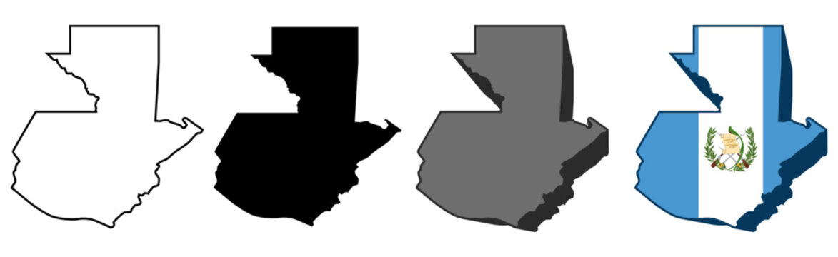 set vector guatemala flag in map icon. Detailed guatemala map silhouette. 3D isometric guatemala map symbol design template illustration