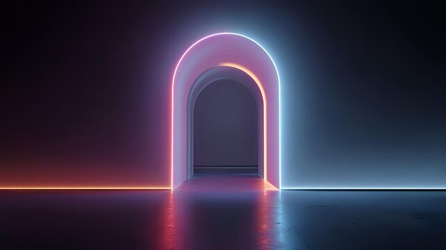 Abstract neon archway glowing portal with vibrant colors futuristic design element for modern backgrounds and digital art