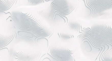 Abstract topographic map background with wavy lines and shadow layers on white surface
