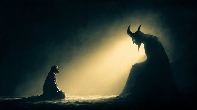 Jesus faces temptation in the wilderness during a profound spiritual trial against Satan