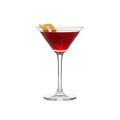 Elegant Red Cocktail in a Martini Glass with Lemon Twist and Subtle Lighting on a Transparent Background