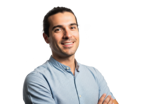 Smiling man with arms crossed isolated on transparent background