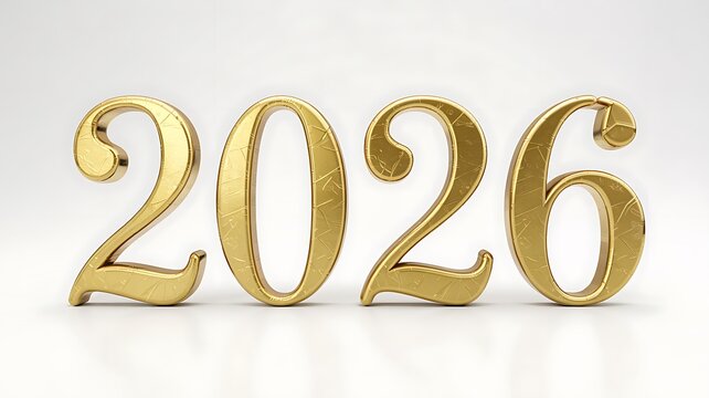 Golden 3D New Year numbers and symbols for holiday celebration