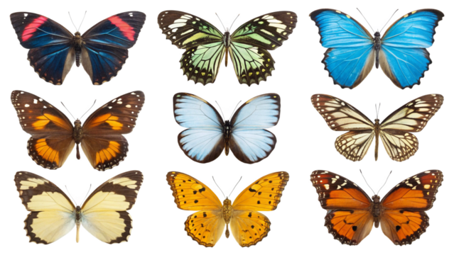 set of colorful butterflies isolated