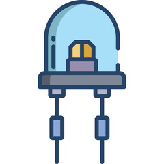 Blue LED light emitting diode component with a light blue dome and yellow internal structure on a transparent background isolated vector illustration