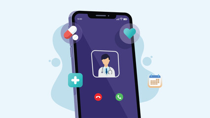 Vector illustration of online doctor consultation via smartphone app for healthcare services