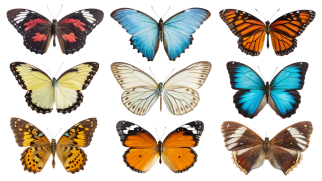 set of colorful butterflies isolated white