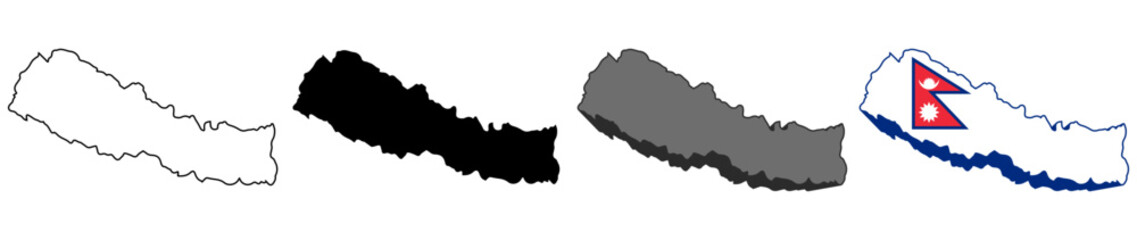 set vector nepal flag in map icon. Detailed nepal map silhouette. 3D isometric nepal map symbol design template illustration
