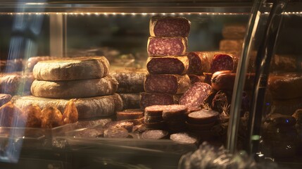 Artisanal cured meats a vibrant display of delicious textures at a modern butcher shop