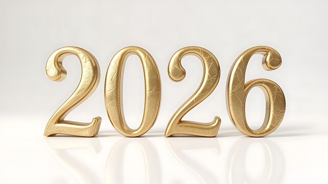 Golden 3D New Year numbers and symbols illustration