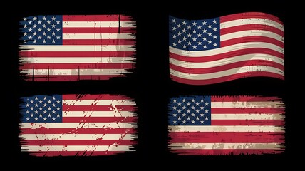 American flag set with US icons and patriotic symbols