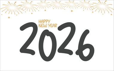Happy New Year 2026 Modern Graphic with Golden Fireworks